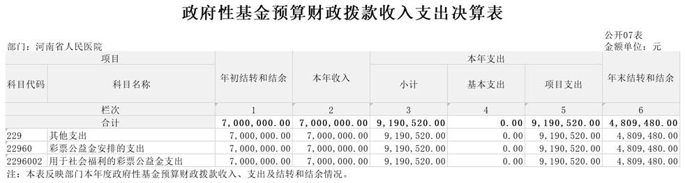 2023年部门决算 河南省人民医院_Z09 政府性基金预算财政拨款收入支出决算表